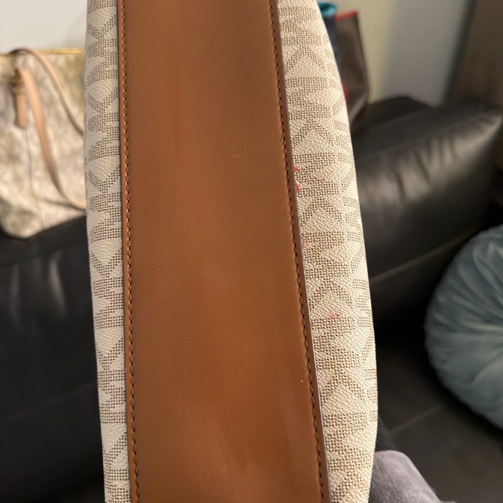 Michael Kors Mini Satchel Crossbody Vanilla MK Signature Brown Leather - Picture 8 of 8